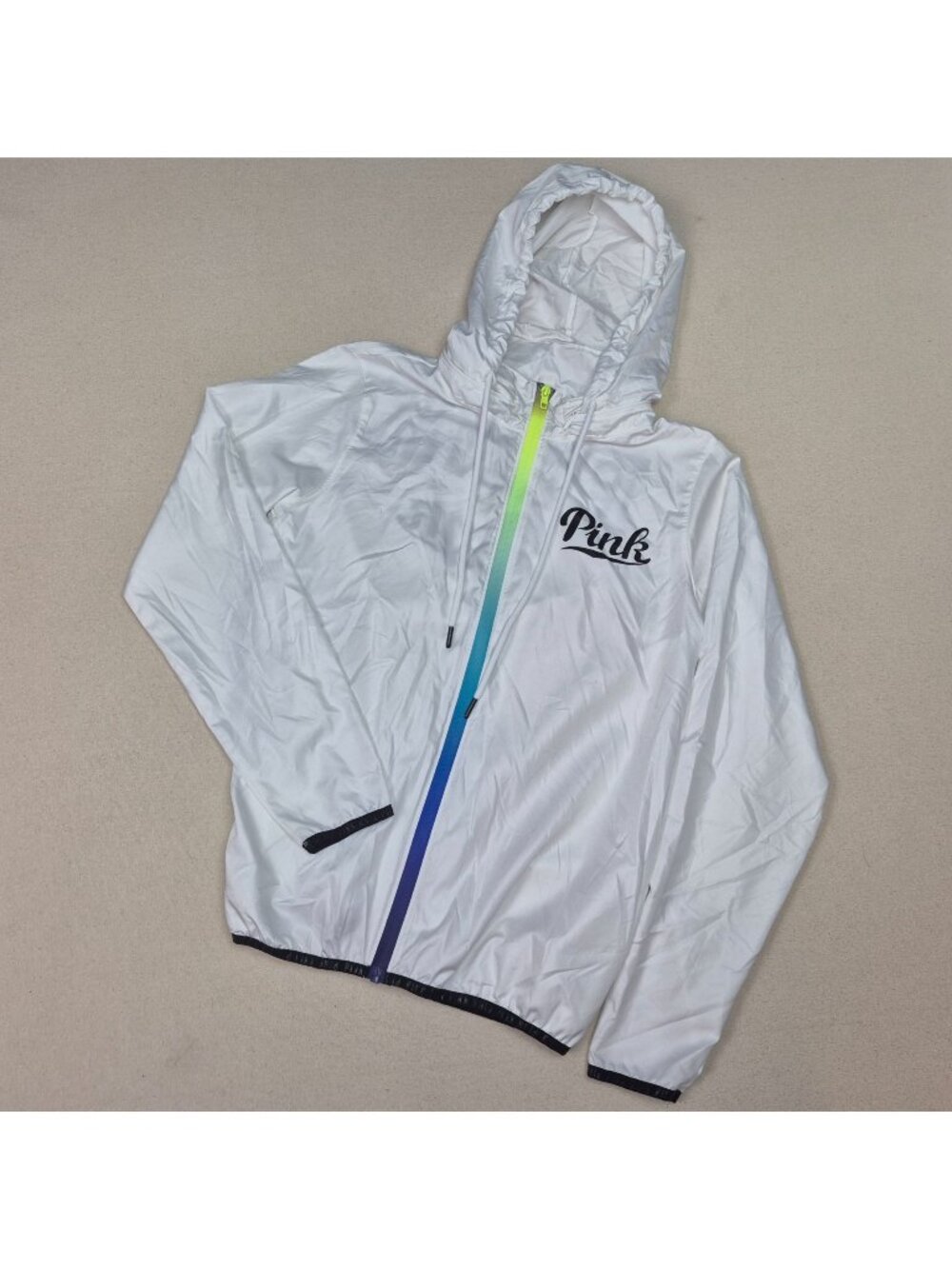 PINK Victoria's Secret Women's White Full Zip Water Resistant Hoodie Sz XS